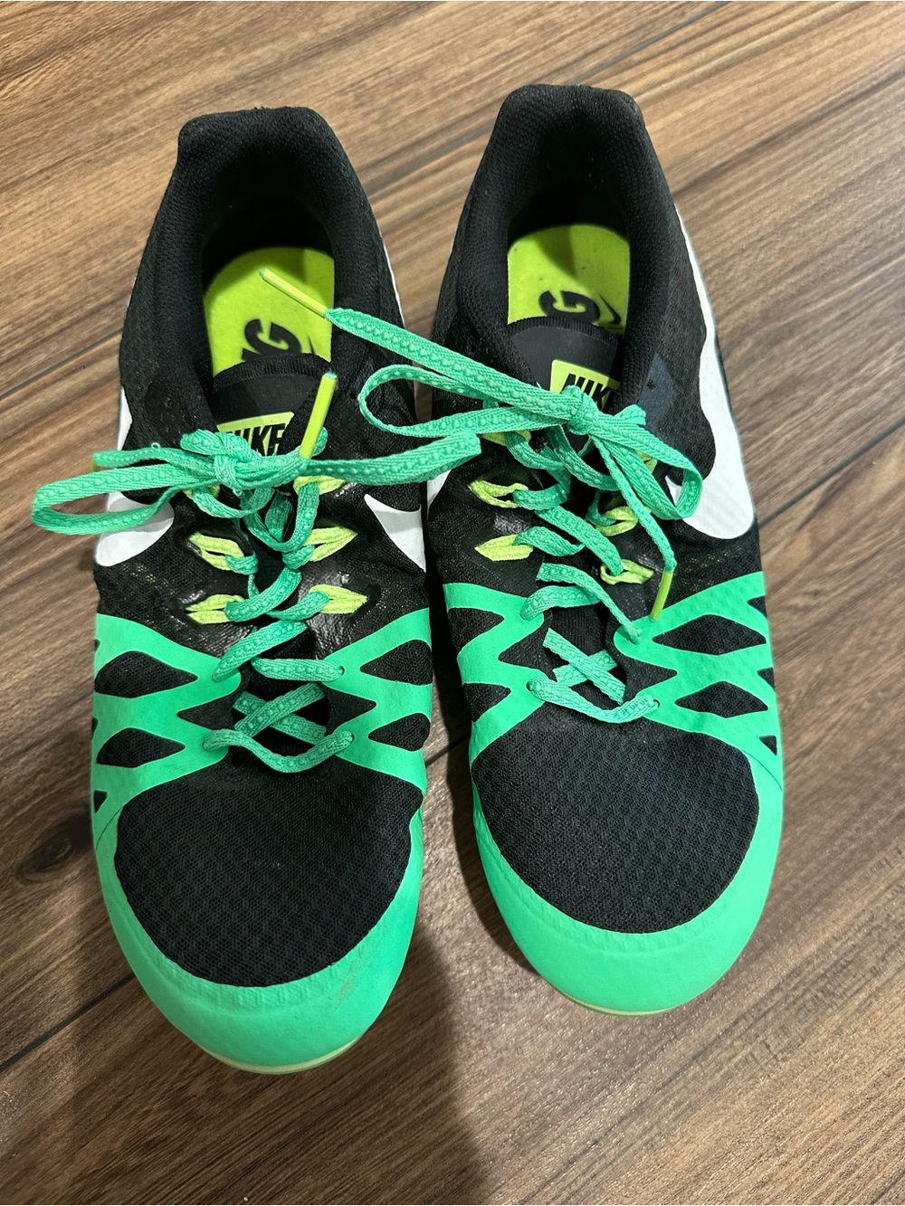Nike Men’s Black and Neon Green Track Spikes